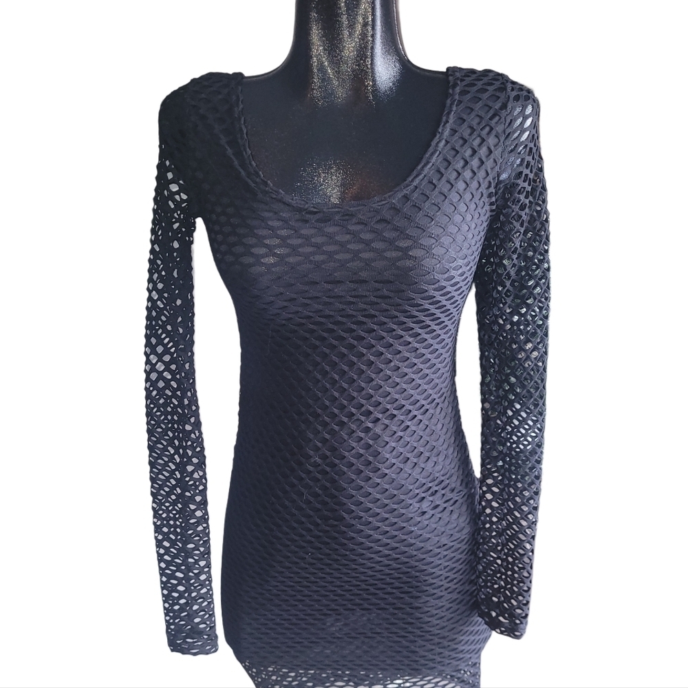 Sentimental New York black mesh eyelet bodycon dress M
